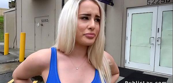  Blonde bangs monster cock in public